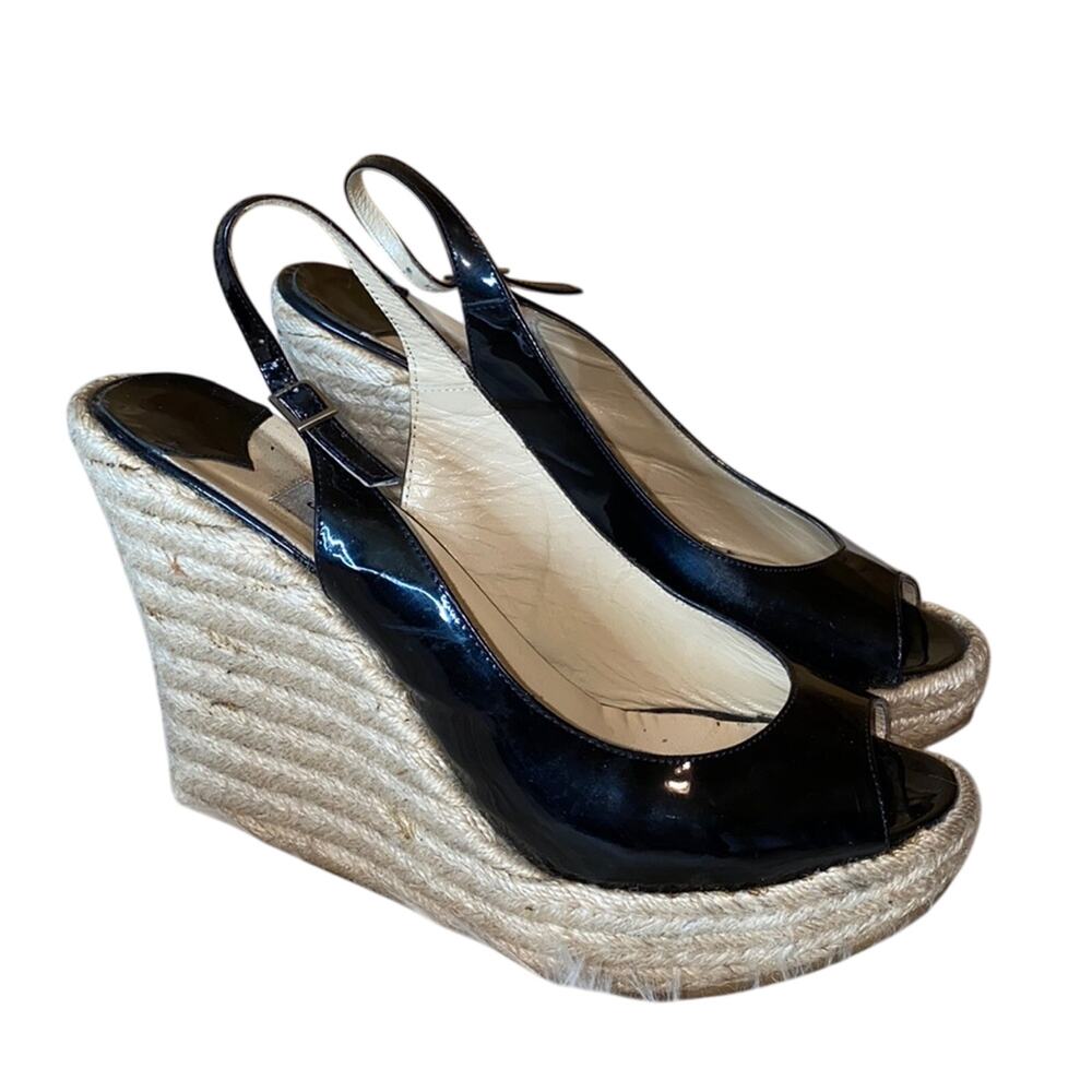 Jimmy Choo Patent Leather Espadrille Wedges 41 - Picture 2 of 13